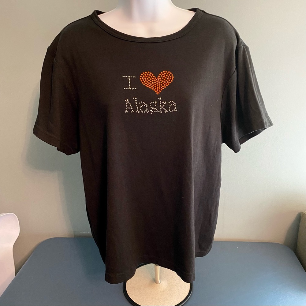 Cruisewear & Company Rhinestone I Love Alaska Heart Black Tee Shirt Size L